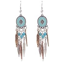 Ginasy Bohemia Spiral Drop Earrings Teardrop Imitation Turquoise Plated Alloy Dangle Earrings (Leaf 1)