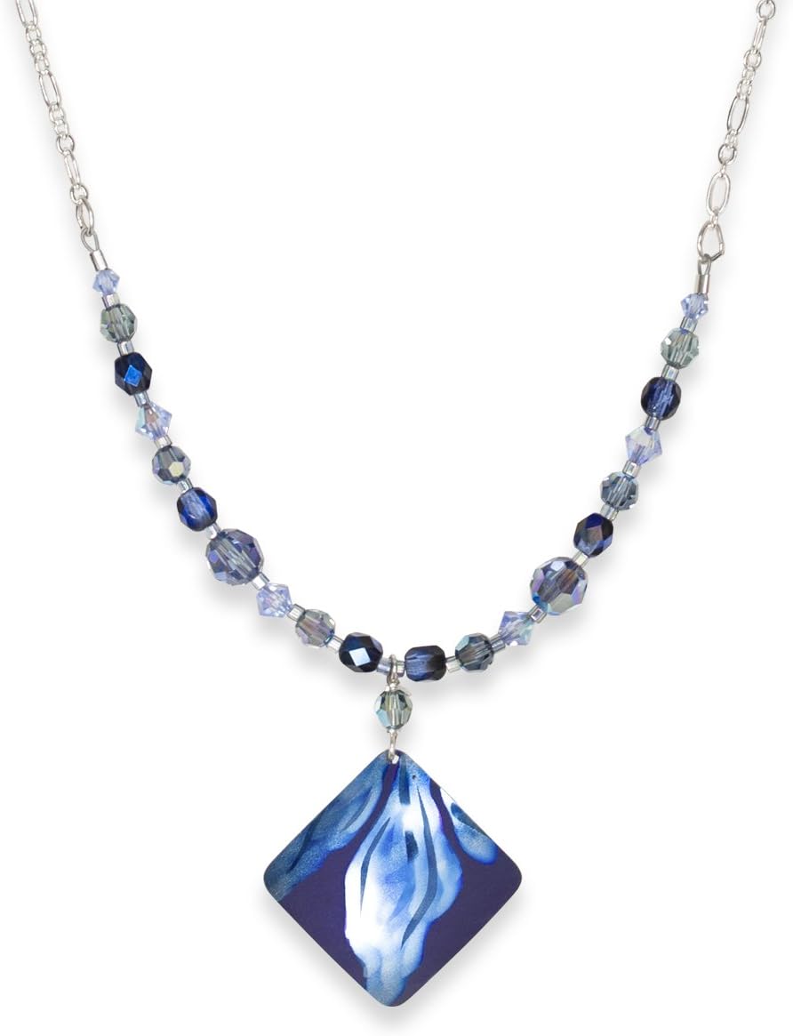 Holly Yashi Desert Painter Beaded Necklace, Adjustable Statement Necklace with Beads for Women and Girls, Beautiful Light and Dark Blue Paintbrush Flower Design, Fashion Jewelry