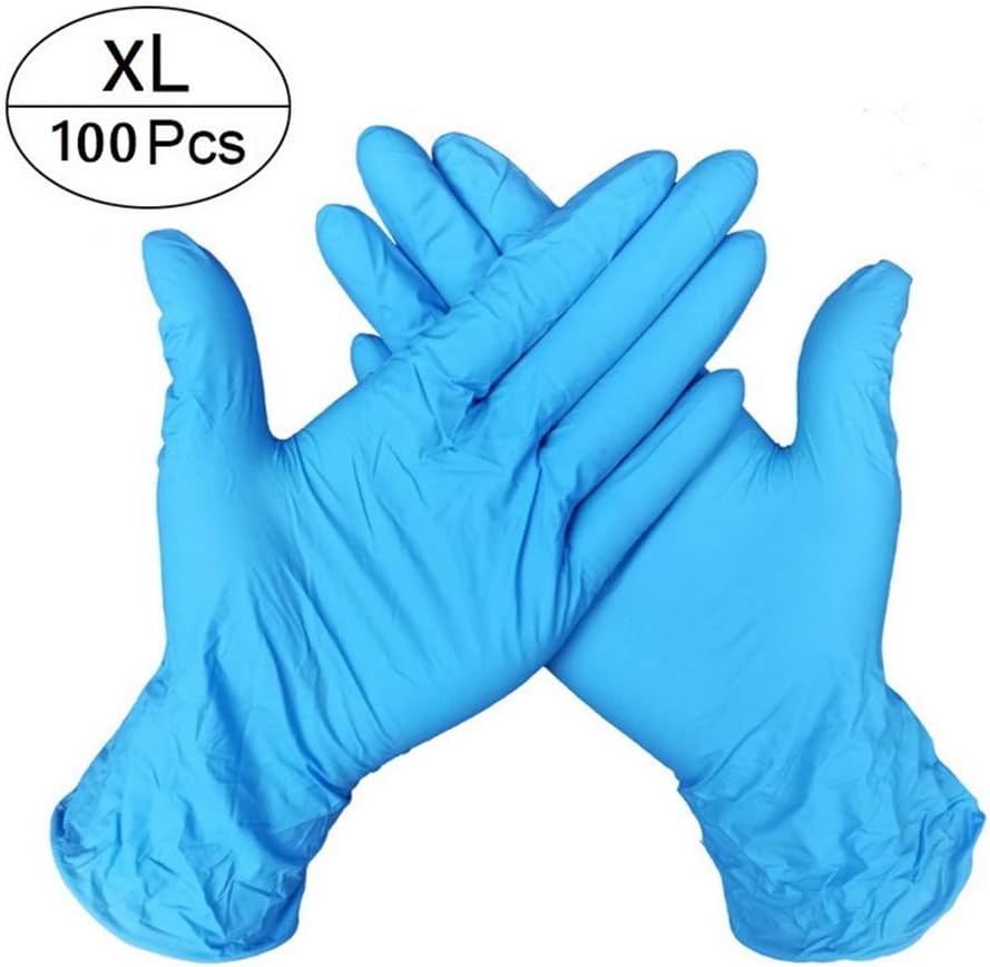 100pcs Nitrile Disposable Gloves Powder Free Rubber Latex Free Exam Gloves Food Grade Gloves,Sky Blue,Extra Large Size