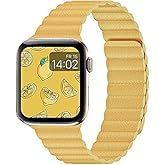 INI Compatible with Apple Watch Band 49mm 46mm 45mm 44mm 42mm 41mm 40mm 38mm - Adjustable Leather Strap with Magnetic Closure System for iWatch Series 10 Ultra 2 Ultra/9/8/7/SE/6/5/4/3/2/1 - Pineapple
