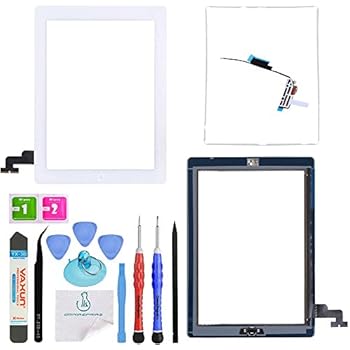 OmniRepairs Glass Touch Screen Digitizer Replacement with Home Button Compatible for iPad 2 Model (A1395, A1396, A1397) with Adhesive Tape, Midframe Bezel, Screen Protector and Repair Toolkit (White)