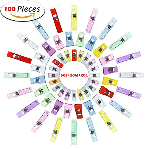 KeyZone Pack of 100 (60 Small + 20 Medium + 20 Large) Wonder Clips,Sewing Clips for Sewing Quilting Crafting Crochet,Knitting with transparent Box