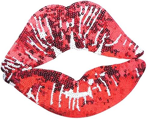 Assorted Size Iron On Embroidered Motif Applique Glitter Sequin Decoration Patches DIY Sew on Patch Perfect for Jeans Clothing(Sexy lips)