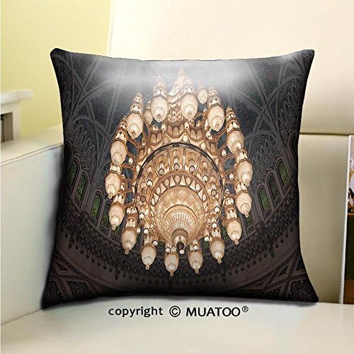 PleayeL Soft Canvas Throw Pillow Covers Cases for Couch Sofa -chandelier in the grand mosque in muscat sultanate of oman Print 18 x 18(45 x 45 cm)