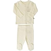 Kitikate Organic Cotton Baby 2-Piece Outfit Set, Soft Interlock Top and Footed Pants, Unisex