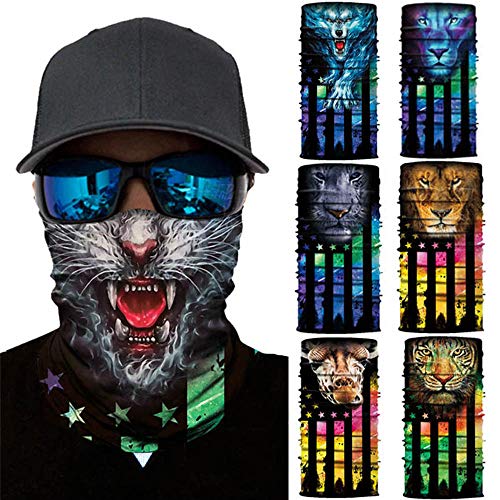 Patriotic Face Sun Mask, Vintage Animal Skull Flag Print Neck Gaiter Headwear, Magic Scarf, Balaclava, Bandana Headband(A2)