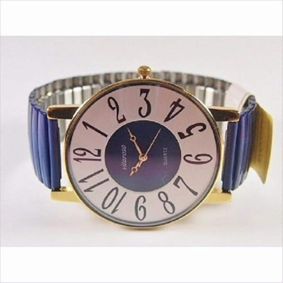 Amazon Co Jp 腕時計 ジャバラウォッチ レディース ビッグフェイス ステンレス クオーツ 保証書 可愛い 丸い カラフル ブルー 腕時計