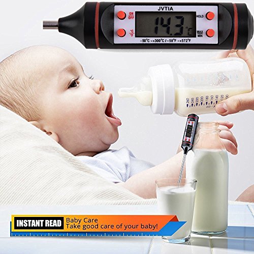 Digital Meat Grill Thermometer-JVITA Instant Read Kitchen Cooking Classic Pen Style Household Thermometer, Long Probe, LCD Screen, Best for Food, Meat, Grill, BBQ, Milk, and Bath Water, Black