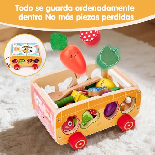 hahaland Montessori Toys 1 Year of Wood, 5 in 1 Educational Activities | Shape Sorting, Magnetic Fishing & Feeding Set, Carrot Harvest, Baby Gift 1-3 Years
