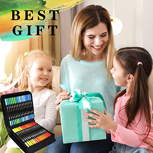 AFXXE 120 Colors Lettering Markers Brush Tips & Double Fine Kit for Girls, Kids and Adults, Professional Watercolour Markers Included 3 Templates