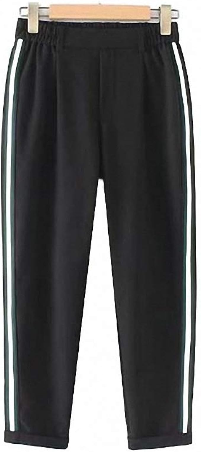 black pants with green side stripe