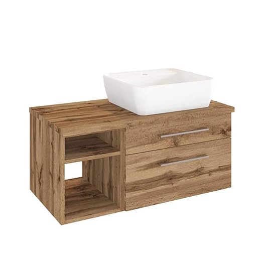 Pharao24 Waschtischunterschrank mit Aufsatz-Waschbecken Wildeiche Dekor