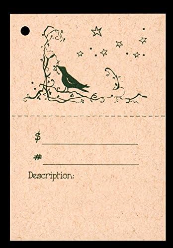 100 Craft Hang Tags 2-Part Crow & Berries & 100 Cut Strings for Crafts & Gifts. Personalize & Price Your Merchandise.
