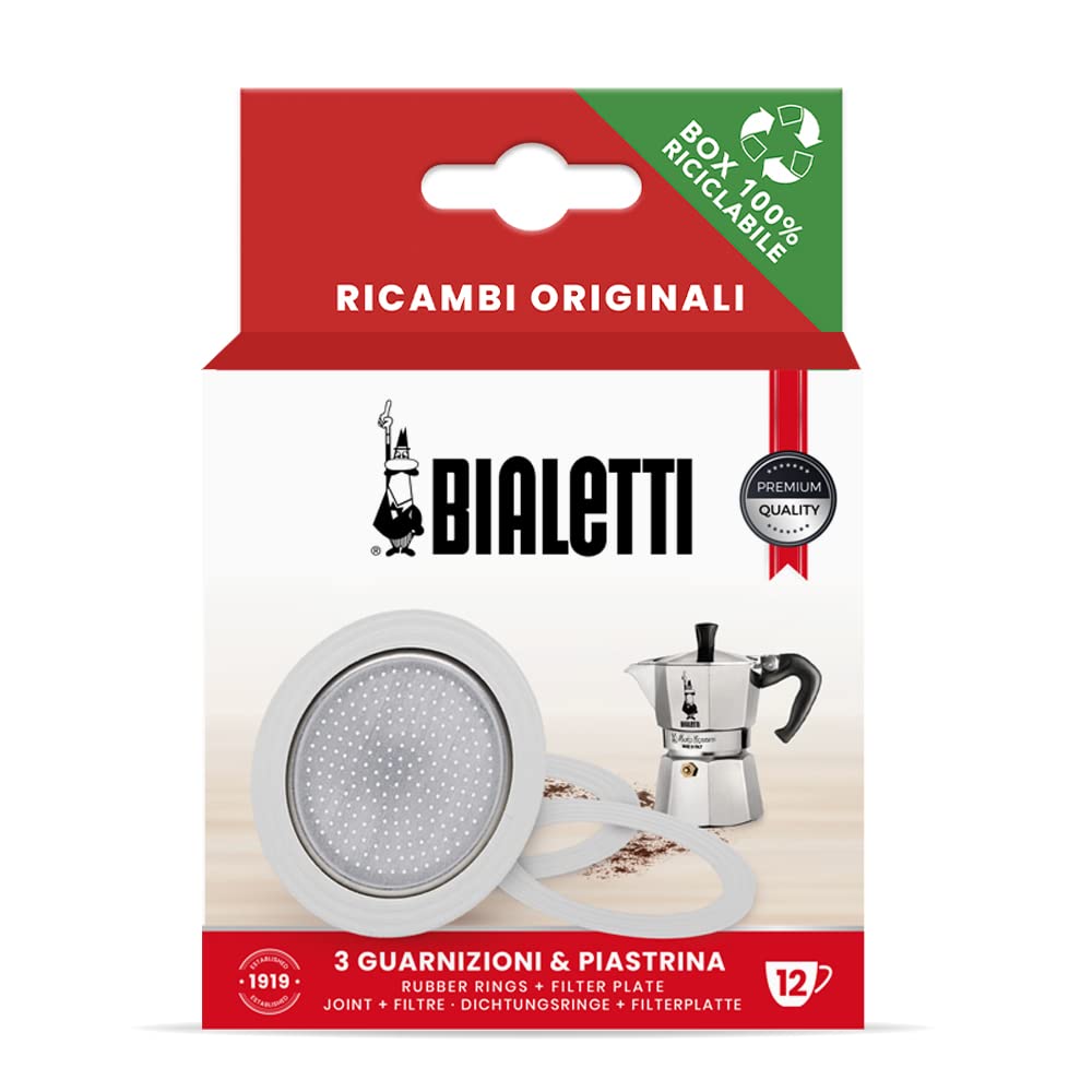 Photo 1 of Bialetti 3 Gaskets (Rubber Rings) 1 Filter Plate Replacement for Moka 12 Cups