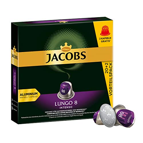 Jacobs Kaffeekapseln Lungo Intenso, Intensität 8 von 12, Vorteilspack, 220 Nespresso®* kompatible Kapseln, 10 x 22…