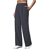 Women's High Waist Dress Pants Side Pockets Wide Leg Work Trousers Elastic Stretchy Casual Slacks