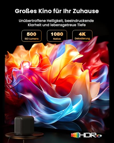 WEMAX Smart Projector with Google TV & Netflix Licensed, 500 ISO Lumens, 1080P (4K), 8-Point Auto Keystone & Auto Focus, Dustproof, Dolby Audio, Portable Projector for Football Evenings, Gaming