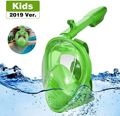 Jiqu Full Face Snorkel Mask 180° Seaview Easy Breathing Snorkeling Masks for Kids Anti-Fog Anti-Leak Safety Diving with Detachable Action Camera Mount …