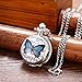 Lancardo Women Pocket Watch Beautiful Butterfly Silver Quartz Sweater Necklace with Chain Pendant Watch for Christmas