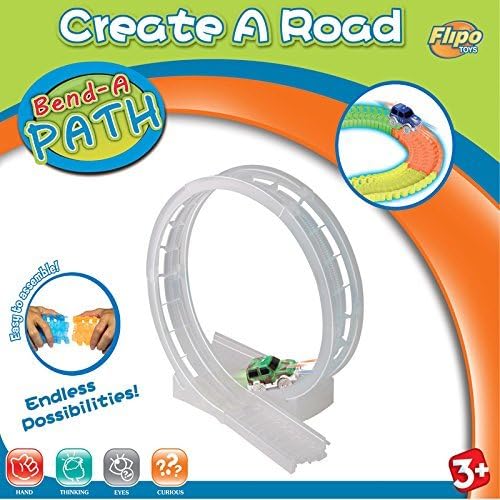 Flipo Bend a Path Toy Vehicle Playset Accessory - 360 Loop-de-Loop Clear Track Expansion Pack with Green SUV and Batteries