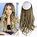 Halo Hair Extension Curly Long Synthetic Hairpiece Green Brown With Beach Blonde Highlight 18 Inch 4.2 Oz Hidden Wire Headband for Women Heat Resistant Fiber No Clip SARLA(M01&M6PH613)