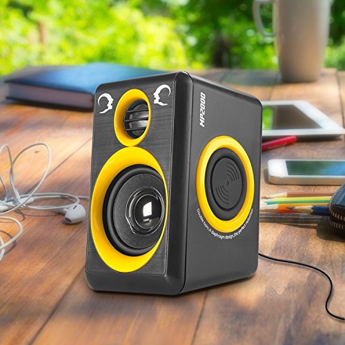 Computer Speakers with Surround Sound 2.0CH USB Wired Powered Multimedia Speaker for Desktop/TV/PC/Laptops/Smart Phone RECCAZR Built-in Four Loudspeaker Diaphragm (Yellow)
