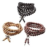 Jovivi 3-5pc Natural Wood Buddhist Prayer 108 Beads Tibetan Mala Meditation Wrap Bracelet Necklace
