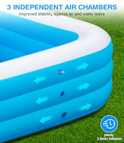 Large Inflatable Swimming Pool - GISAEV 145" x 74" x 22" Oversized Family Blow Up Pool for Adults & Kids, Sturdy Thickened Backyard Kiddie Pool, Easy Setup & Portable (145 Pale)