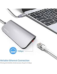 VSTYLE   Adaptador USB tipo C 8 en 1 de aluminio con salida HDMI 4K, puerto Gigabit Ethernet, 3 puertos USB 3.0, puerto de carga USB C, lector de tarjetas SD Micro SD para MacBook Pro Chromebook