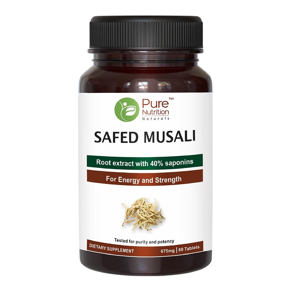 Pure Nutrition Safed Musli Root Extract 500mg Tablet (Asparagus Adscendens 40% Saponins) - 60 Veg Tab - Non GMO | Gluten Free