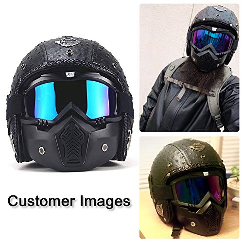 AUTOPDR Open Face Vintage Motorcycle Helmet PU Leather Harley 3/4 Motorcycle Chopper Bike for Helmet Goggle Mask L(59-60cm)