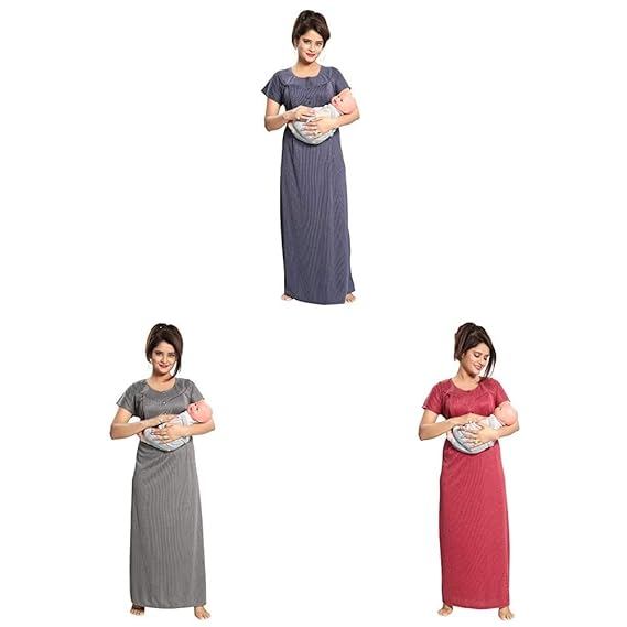 Women's Maternity Night Dress (NW0142_Navy Blue_Free Size) Women's Maternity Night Dress (NW0142_Light Grey_Free Size) Women's Maternity Night Dress (NW0142_Red_Free Size)