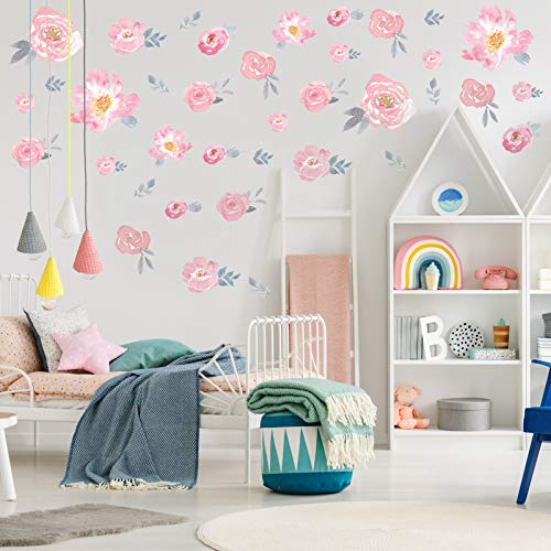 Watercolor Floral Wall Decal Pink Flowers Wall Sticker Wall Decor for