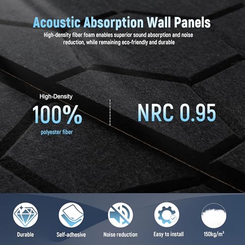 Sound Proofing Panels with Acoustic Foam - Acoustic Wall Panels Self Adhesive for Soundproofing- Black Hexagon Sound Proof Noise Cancelling - Sound Absorbing Panels for Gaming Room Studio 12 Pack
