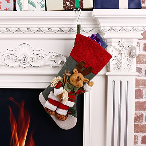 Classic Festive Decor Christmas Stockings 3D Cute Cartoon Reindeer Stocking (18")