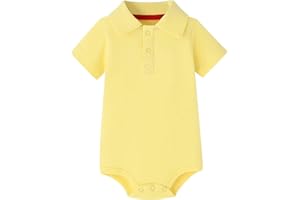 Teach Leanbh Baby Boys Pure Color Cotton Short Long Sleeve Polo Bodysuit 3-24 Months (Yellow, 6 Months)