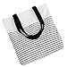 Women's Black Stripe Print Canvas Tote Bag Shoulderbag White (black-zip)