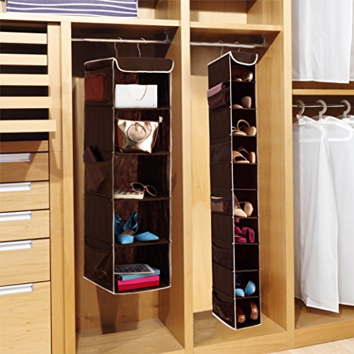 ZOBER Hanging Shoe Organizer for Closet, 10 Shelves - Hanging Shoe Rack W/Side Pockets - Narrow, Space Saving, Durable