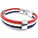 KONOV Mens Womens Feather Bracelet, French France Flag Cuff Bangle, Blue White Red, 8 inch