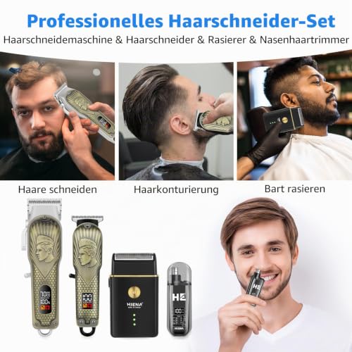 HIENA PRO Professional Hair Clipper for Men, Cordless Hair Clipper for Hairdressers Trimmer LED Haircut Kit with Foil Shaver Nose Trimmer