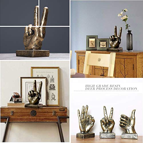 Lependor Golden Polyresin Hand Gesture Desk Statues Finger Sculpture Decor - Golden Victory Fingers - Thumbnail 5