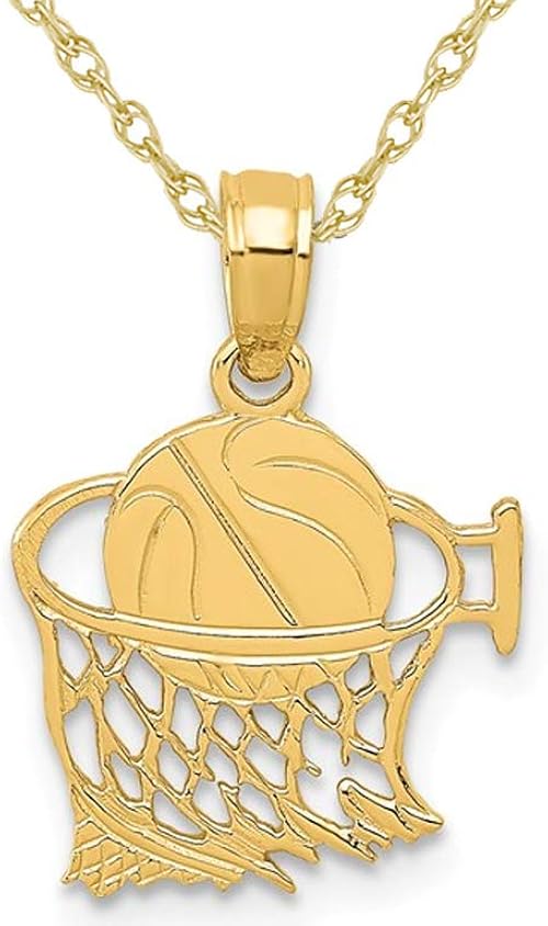 14K Yellow Gold Basketball and Hoop Pendant Necklace with Chain Amazon