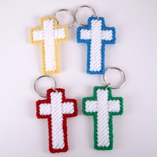 4 Easter Cross Key Rings in Yellow Green Red Blue