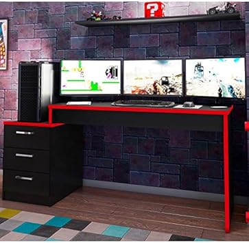 Mesa para Computador Desk Gamer DRX 6000 Espresso Móveis Álamo/Preto/Vermelho