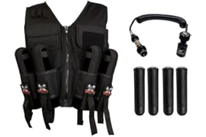 Maddog Tactical Sport Vest with Paintball Pods & Upgraded Slidecheck Remote Coil Paintball Gun Accessory Package | High Pressure Air (HPA) & CO2 Paintball Tank Compatible