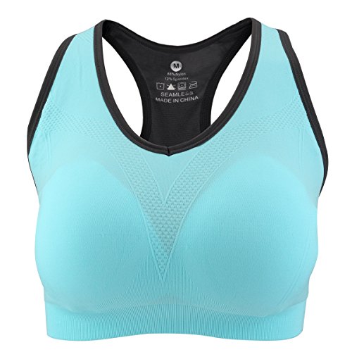 YAHA Women’s Sports Bra Racerback Yoga Workout Bra (L, Blue)