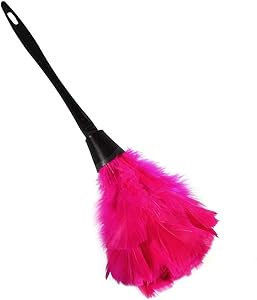 Delaman 14 Inch Soft Turkey Feather Duster, Cleaning Brush, with Black Handle Home Furniture Car Cleaning Tools (Color : Rose red)