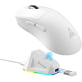 SOLAKAKA SM822 Wireless Gaming Mouse with Charging Dock, Tri-Mode Wireless Mouse, PAW3311 Optical Sensor, Up to 24,000DPI, 62g Lightweight Mouse with 5 programmable Buttons, for PC, Laptop (White)