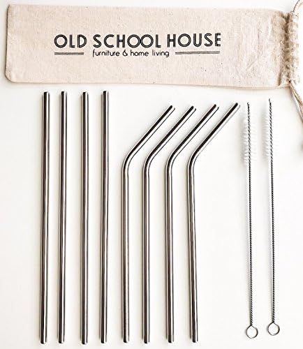 Reusable Straw Stainless Steel Drinking Straws with a FREE travel case - Great for home travel and outdoor - 8 metal straw set plus 2 cleaning brush