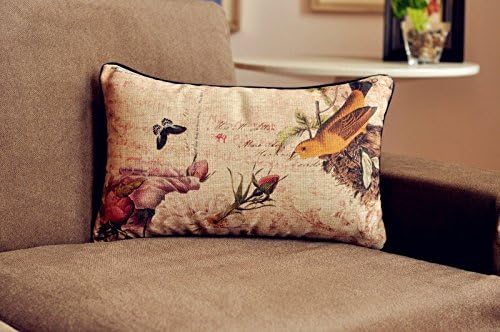 throw pillow covers with birds Vintage Country Floral Bird Cotton Linen Waist Throw Pillow Case Cushion Covers throw pillow covers with zipper (Pattern 3)